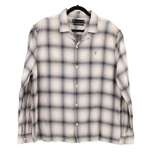 ALLSAINTS Ragado Checked Ramskull Shirt Men XXL Gray Flannel Plaid Long Sleeve